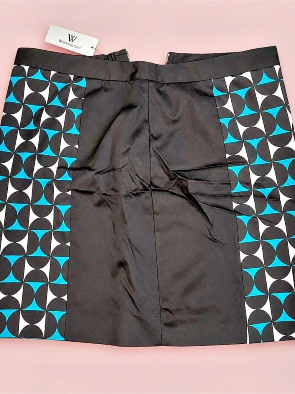 Worthington Black Blue Geometric Pencil Skirt Size 14 NWT